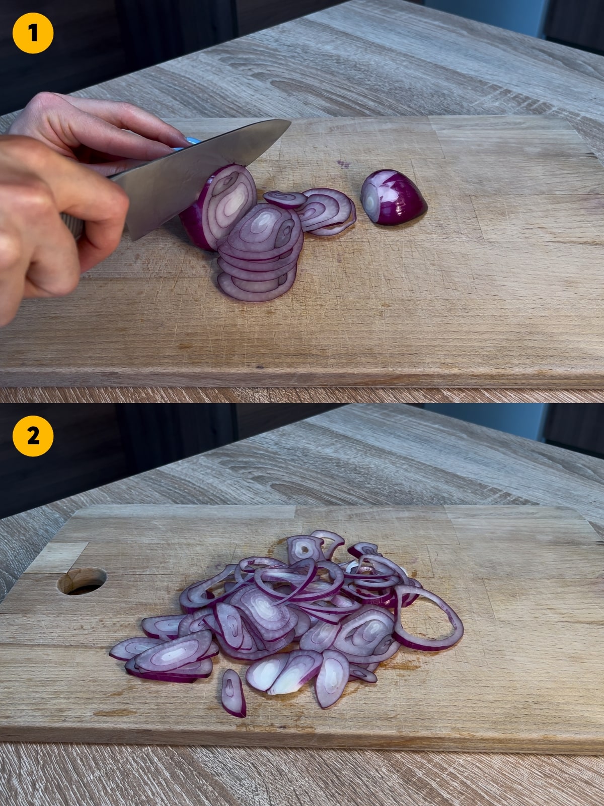 Slicing the red onion
