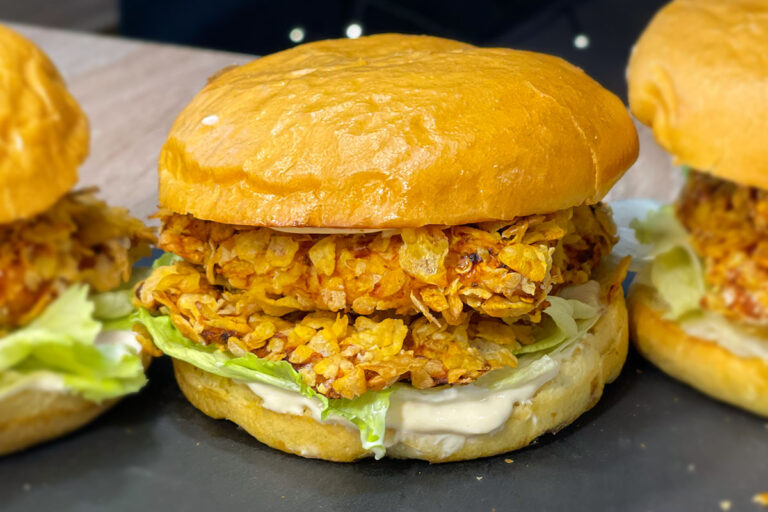 High-Protein Chicken Sandwich (Copycat KFC Recipe) served on a stone plate