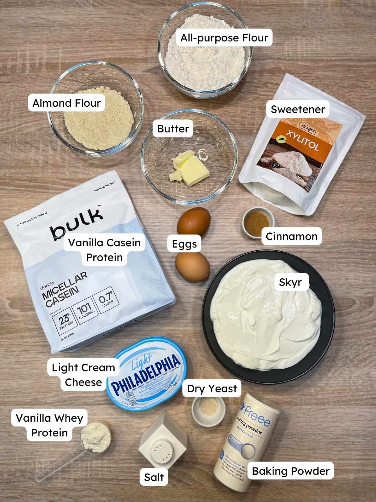 All ingredients for High-Protein Cinnamon Rolls