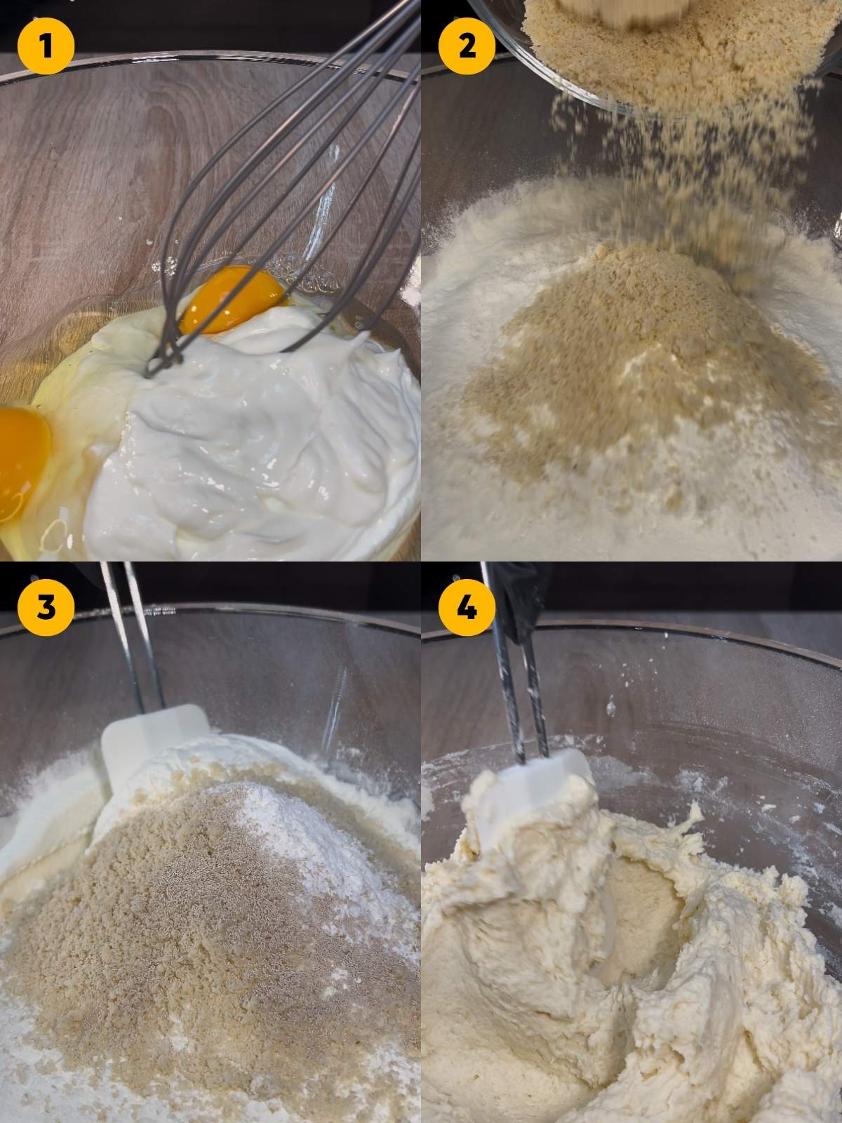 Mixing the wet and dry ingredients for the cinnamon roll dough.