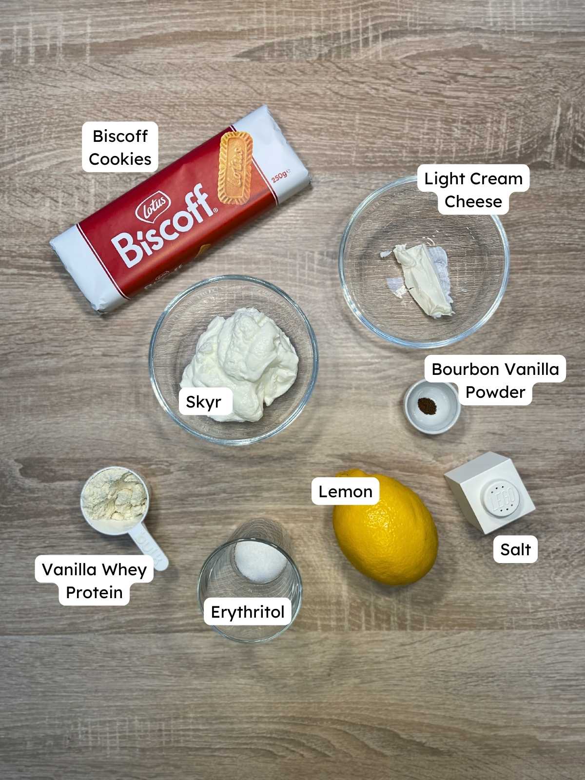 All ingredients for High-Protein Japanese Yogurt Cheesecake (Viral Biscoff Recipe)