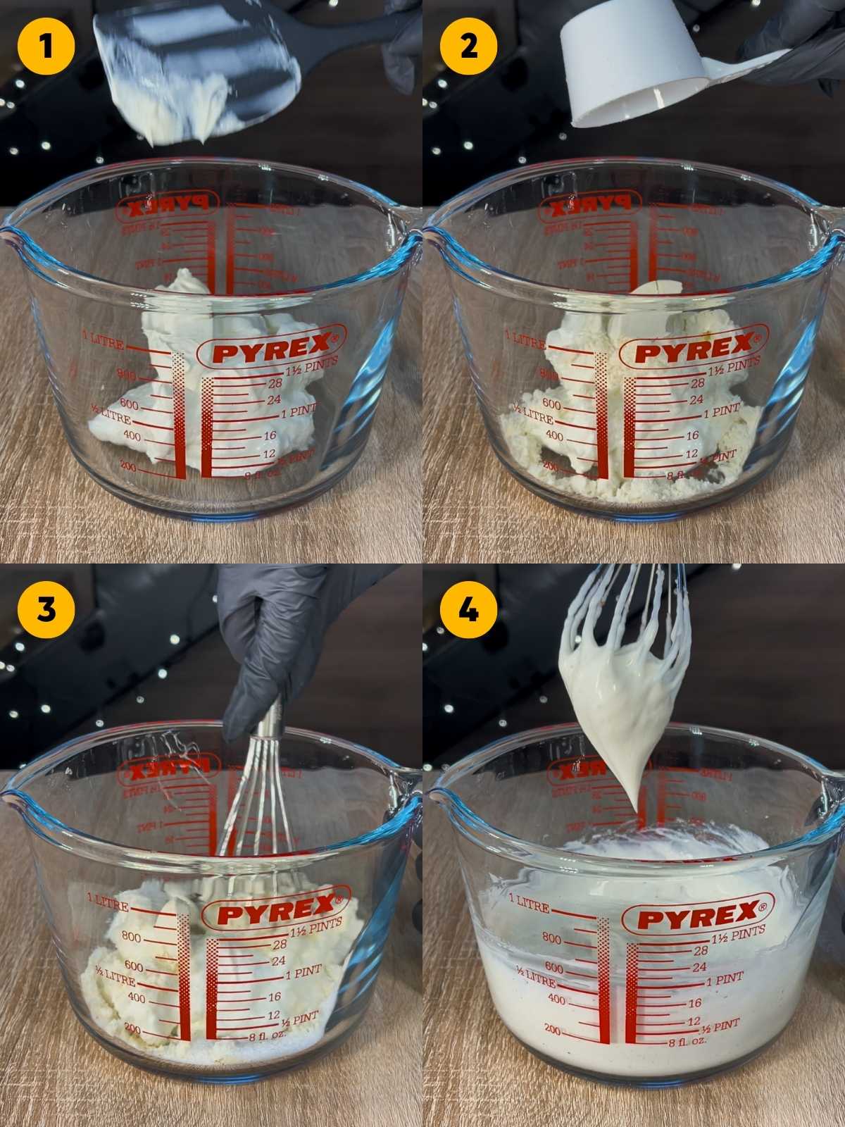 Mixing Skyr with protein powder and cream cheese until smooth and creamy.