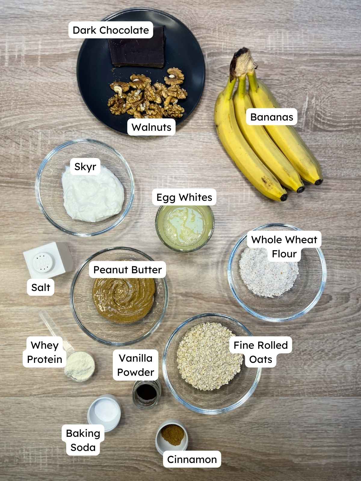 All ingredients for Banana Bread with Protein Powder