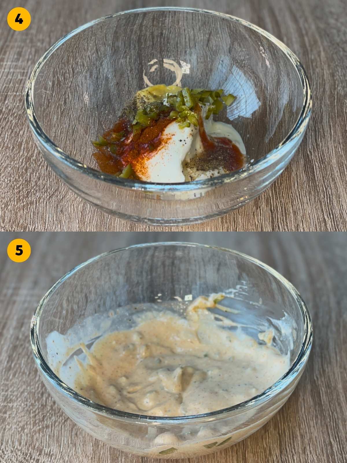 Preparing the burger sauce.